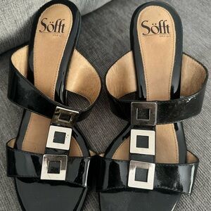 Sofft Black Sandals with Metallic Buckles
